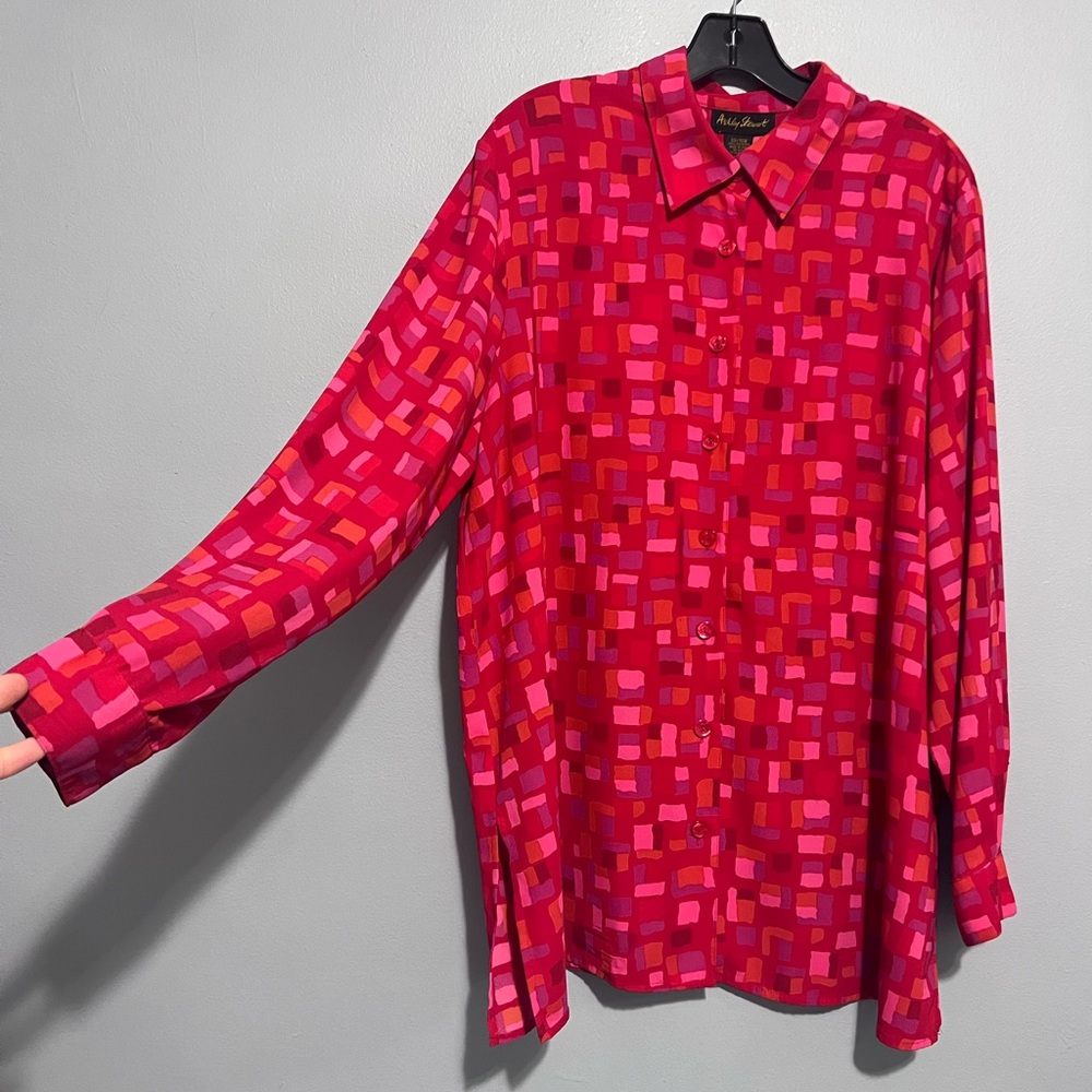 Ashley Stewart splash of paint print long blouse plus size